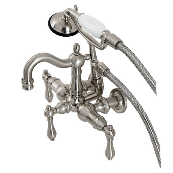 Kingston Brass CA1007T8 3-3/8" Tub Wall Mount Clawfoot Tub Faucet with Hand Shower, Brushed Nickel CA1007T8 - main